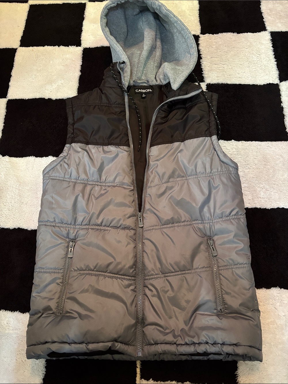 Carbon Black and Gray Hooded vest - Small